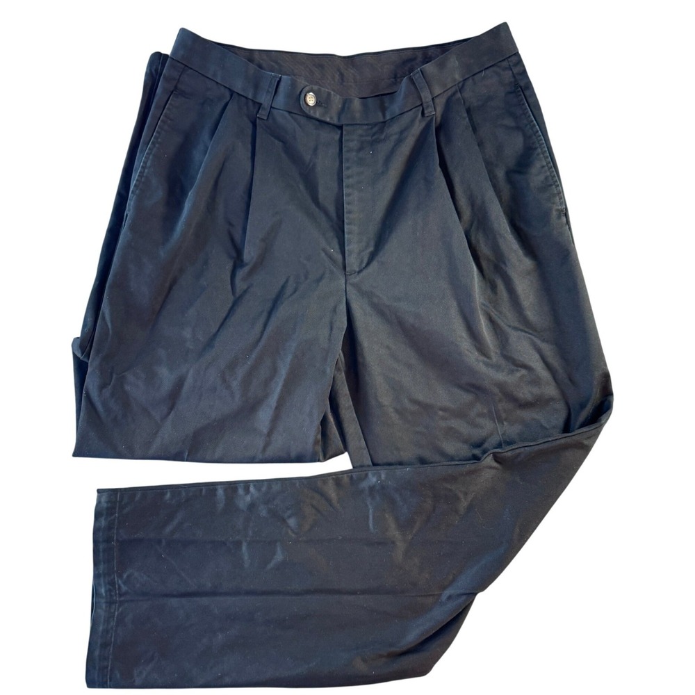 Gary Player Mens Black Pleated Chino Pants 100% Cotton 34x32 Dress Trousers